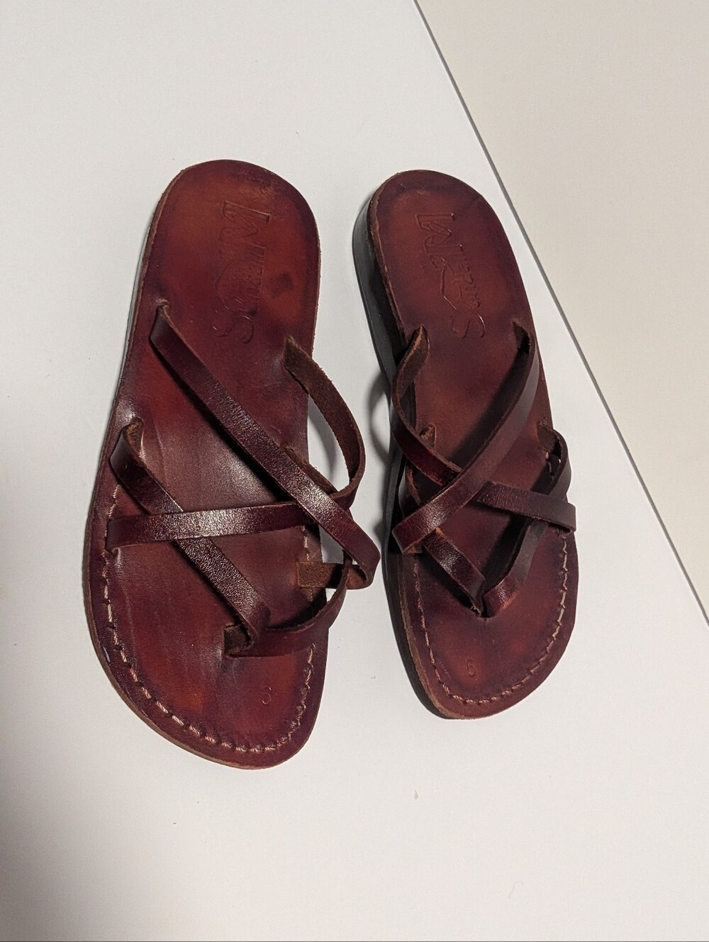 Camel Women's Brown Leather Jesus Sandals For Strap Thong Flip Flops Size 39
